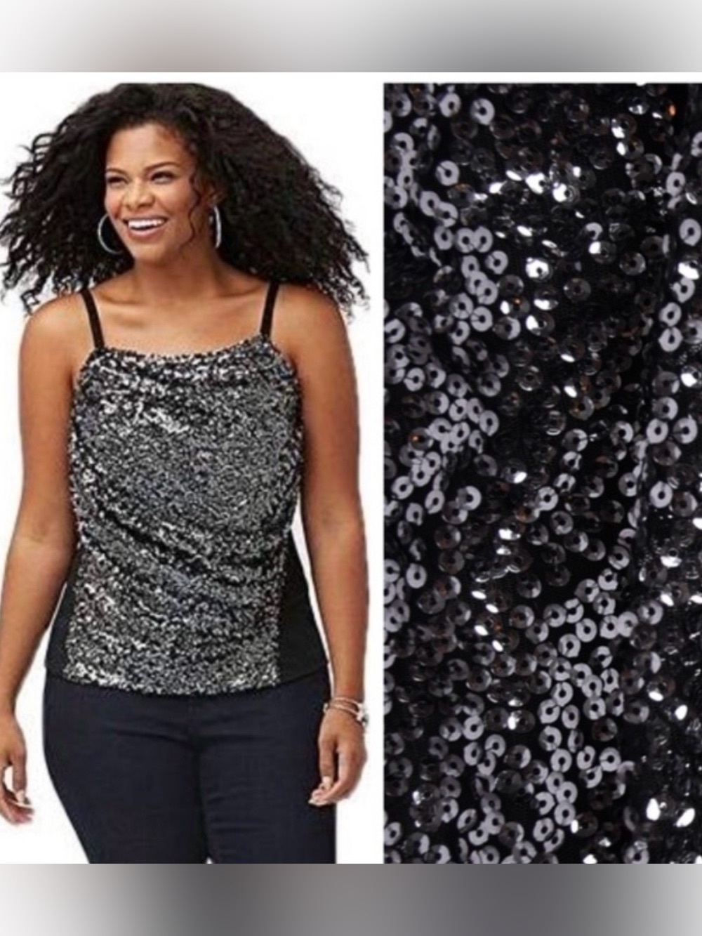 Lane Bryant Sequined Black Spaghetti-Strap Women's Tank Top Sz 18